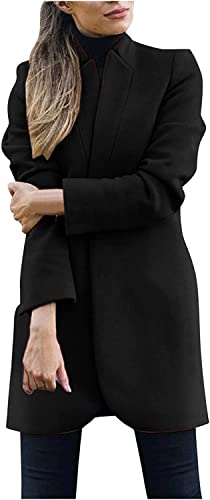 Vagbalena Abrigos de Mujer Solapa de Muesca Longitud Media Mezcla de Lana Abrigo Largo de Lana Guisante Abrigo de Longitud Media Chaqueta Abrigo Abrigo de Lana (Negro,XL)