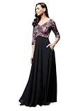 Miss Chase Vestido de mujer con cuello redondo y mangas casquillo y encaje, largo hasta la rodilla, Negro y lavanda, 36