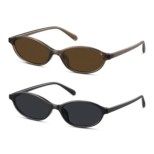 Retro Oval Sunglasses for Women Small Cat Eye Sun Glasses Womens Trendy Y2K Narrow Shades UV400 Protection CL009