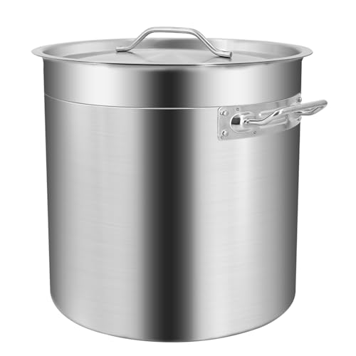 Stainless Steel Stock Pot with Fitted Cover,Tri-Ply Composite Bottom, Silver (17-50L) (50 Litre with Lid) - Image 6