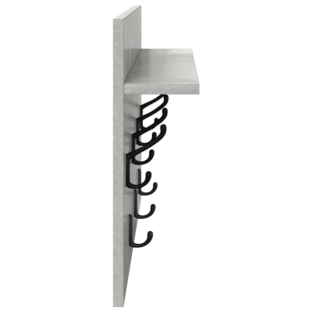 Perchero de pared gris hormigón 60 x 40 x 12 cm de material de madera con estantes y ganchos – Diseño moderno para pasillo, entrada y salón