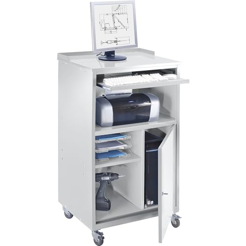 eurokraft basic PC-Pult mobil HxBxT 1170 x 690 x 590 mm lichtgrau RAL 7035