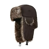 LLmoway Russian Trooper Hat Warm Trappers Windproof Waterproof Faux Fur Beanie for Men Women Winter Outdoor Sports Brown