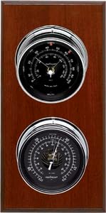 Maximum Hatteras Two-Instrument Weather Station - Mahogany, Brass Case, Silver Dial