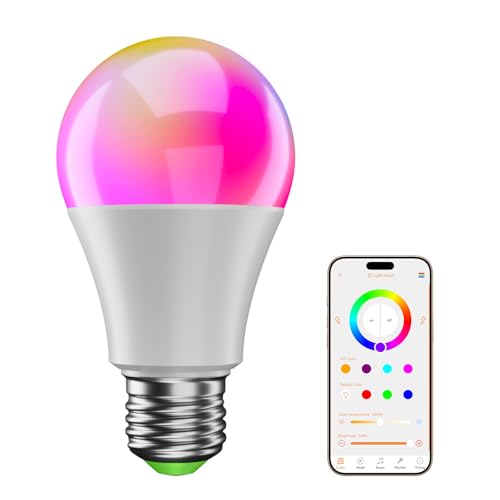 DUSKTEC Alexa Glühbirne E27 RGB,10W 1200LM, Smart LED Birnen Farbwechsel Dimmbar mit APP steuerung, Bluetooth Leuchtmittel, Intelligente LED Lampe,Bunt Light Bulb Glühlampen, 1 Stück