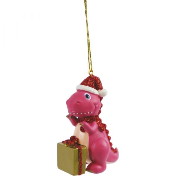 Personalised Cute Pink Dinosaur Hanging Christmas Decoration Ornament Bauble with engraved name