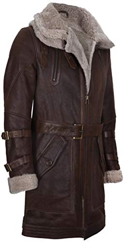 Infinity Leather Men's Long Brown Sheepskin Double Collar Coat3