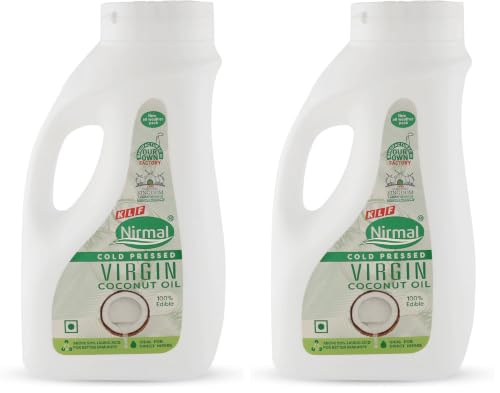 Image of KLF Nirmal Cold Pressed Virgin Coconut Oil | 1L | All Weather Pack | Natural & Edible | Great for Cooking & Personal Care (Pack of 2)