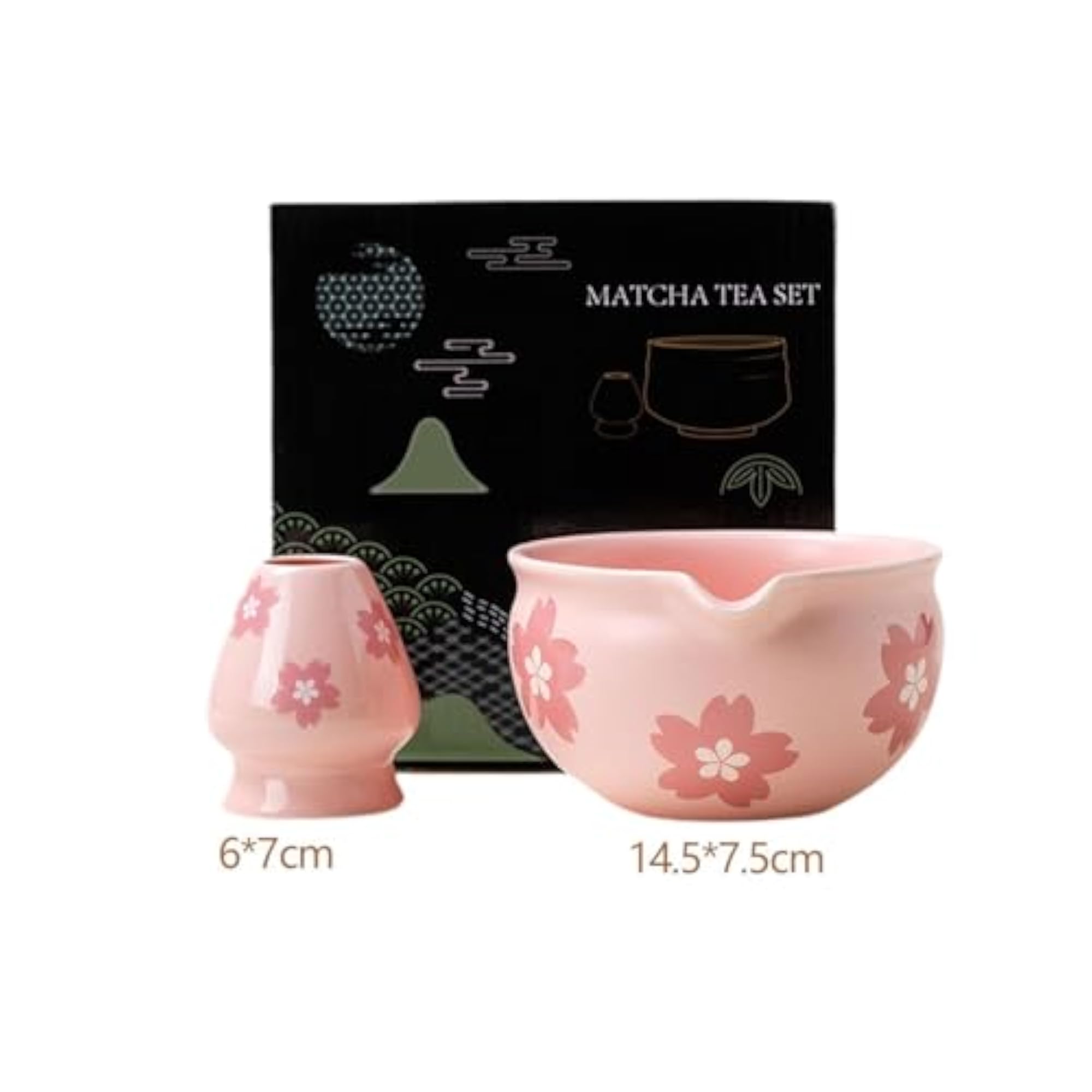 2 Pieces Ceramic Matcha Bowl Set with Whisk Holder, C