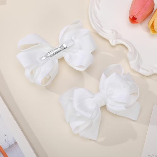 Pinzas para cabello de lazo grosgrain 4 pulgadas blancas miniatura 6