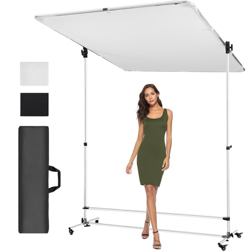 Alluneitter Difusor de luz para fotografía de 79 x 59 pulgadas con tela negra translúcida de alta calidad, marco giratorio de 360° y soporte ajustable de 7 a 10 pies de altura con cuatro ruedas para