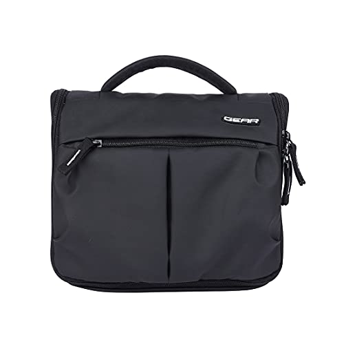Polyester Sauve Toilet 6L Small Waterproof Makeup Pouch/Toilet Kit/Toiletry Bag/Travel Bag/Travel Pouch with Wall Hanging Loop (Black -White)