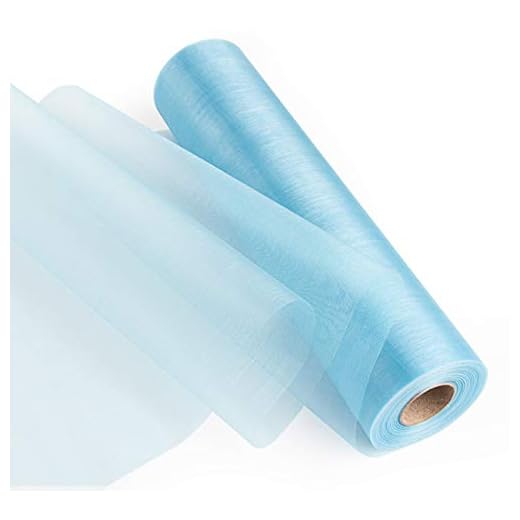 Absofine 35 m x 29 cm rulle organza transparent tyg bordslöpare tylltyg dekorativ duk för bröllopsbordsdekoration, stolrosetter, bordslöpare, festpresenter, gör-det-själv-hantverk (ljusblå)