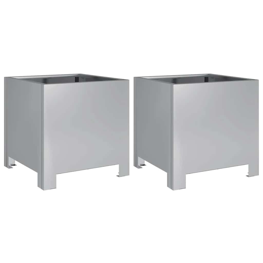 vidaXL Garden Planters 2 pcs, Plant Pot for Patio Balcony Terrace, Flower Pot for Flower Herb Plant, Outdoor Planter Box, Galvanised Steel