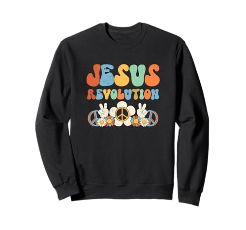 Jesus Revolution Faith Groovy Flower Peace Sign Christian Sudadera