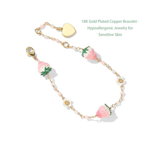 Women's Stylish Versatile Bracelet - Elegant White Flower, Pink Strawberry Charm, Fresh & Sweet Bohemian Design Jewelry, Perfect Friendship Gift for Friends & Loved Ones2