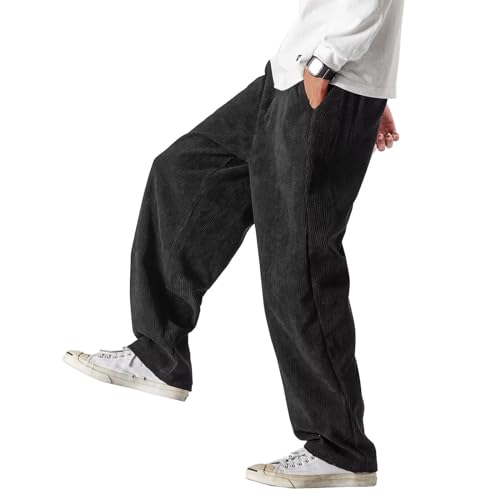 HALOMR Men's Corduroy Pants Expandable Waist Baggy Pants