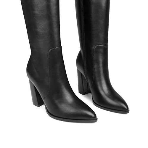 Zzheels Go Go Boots for Women Chunky Tall Boots Closed Toe Boots for Women Knee High with Side Zipper4