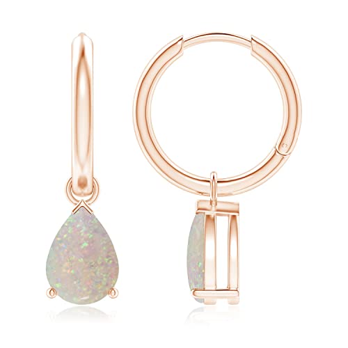 Angara Natural Opal Drop Hoop Earrings For Women, Girls In 14K Yellow Gold (Grade-Aa | Gemstone Size-9X6Mm) | October Birthstone Jewelry Gift For Her | Birthday | Wedding | Anniversary #TOP6
