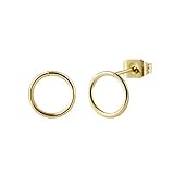 Tewiky Tiny Circle Stud Earrings 14k Gold Disc Stud Earrings for Women Geometric Minimalist Stud...