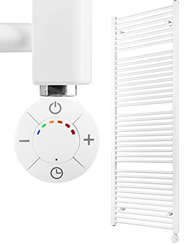HEATSUPPLY Handtuchheizkörper elektrisch weiß 1.662 x 500mm Badheizkörper elektrisch mit Thermostat inkl. 900 Watt Heizstab No. 2 mit Timer