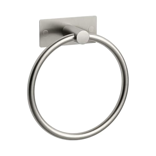 Ibergrif M34455A Toalleros Adhesivo, Dos métodos de instalación (Adhesivo y Perforación), Toallero de Anilla Baño Sin Taladro, Acero Inoxidable, Cepillado