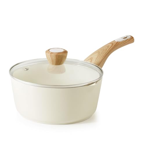 SENSARTE Ceramic Nonstick Sauce Pan with Lid, 2.5 Quart Saucepan with Double Spout, Large Cooking Pot, Non toxic Kitchen Sauce Pot, Non stick Saucier Pan, Induction Cookware, PFOA PTFE PFAS Free
