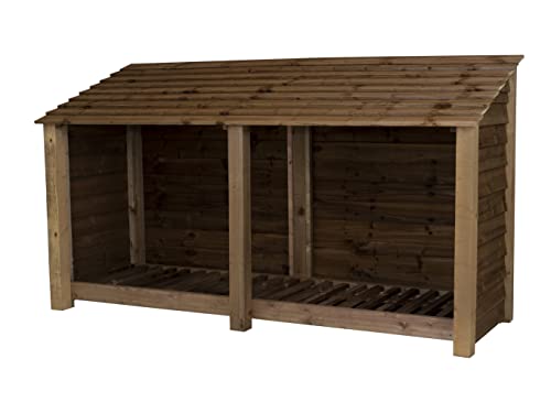Arbor Garden Solutions Wooden log store 4ft (W-227cm, H-126cm, D-88cm) (Without kindling shelf, Brown)