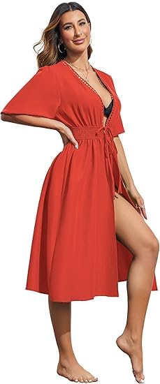 ELESOL Womens Swimwear Cover Ups Sexy Open Front Beach Bikini Swimsuit Kimono Cardigan Cover Up Long Flowy Beachwear