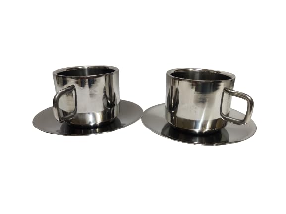 Dynore Stainless Steel 6 Tea Cup with 6 Saucer Plate Serving Set - Image 3 thumbnail