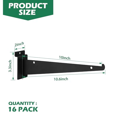 PYBTOOL 10 Inch Slatwall Shelf Bracket, Slatwall Accessories, Heavy Duty Slat Wall Shelf Bracket with Lip for Garage and Retail Display(16PC ) by PYBTOOL - Image 2