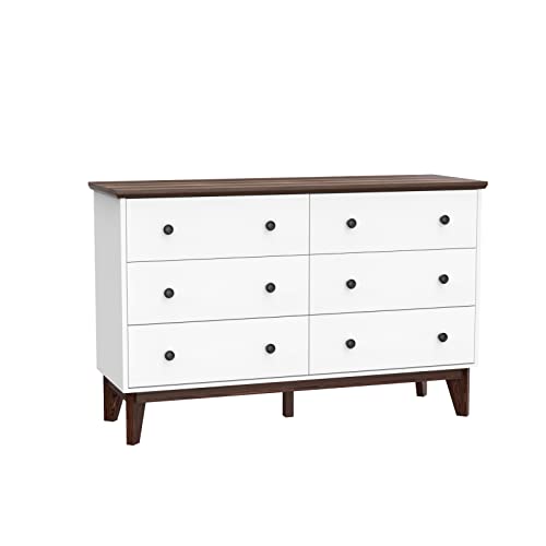 LYNSOM White Dresser for Bedroom, Modern 6 Drawer Double Dresser with