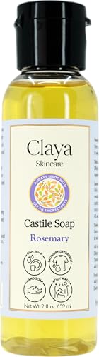 Image of Claya Rosemary Liquid Castile Soap - Organic Ingredients, Biodegradable, Gentle for Sensitive Skin and Versatile Use (Travel Size 2 fl oz)