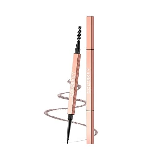 COLORKEY Precision Eyebrow Pencil (#04 Ash Brown) with Exquisite small Blade Shape Soft Core, 0.2 MM Ultra Precise Brow Pencil Fine Tip Refill to Draw Tiny Brow Hairs, High-class Luxurious Metal Body, Dual-Sided, Wild Ultimate Eyebrow