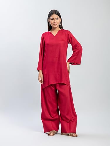 Image of Womens Rayon Solid Straight Kurta Farshi Salwar Set