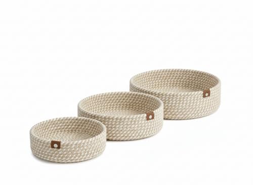 Image of Handmade Jute Cotton Storage Baskets Set of 3 for Dining Table, Fruit Basket & Roti Bowl, Cane Style Organizer for Kitchen, Home Decor, Washable Multipurpose (WhiteBeige)