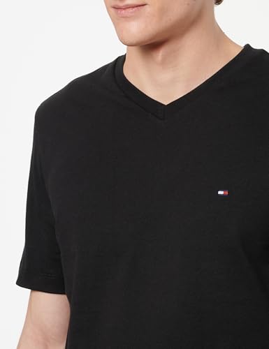 Tommy Hilfiger Herren T-Shirt Kurzarm Essential Tee mit V-Ausschnitt, Schwarz (Black), M – Ansicht 3