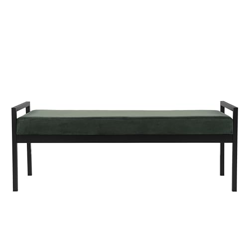 Image of HomePop Modern Velvet Metal Bench| Modern Bench with Metal Leg | Bench for Living Room & Bedroom | Decorative Home Furniture - Loden Green Velvet