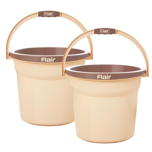 Image of FLAIR Estella 8L Set of 2 Plastic Bathroom Bucket, Beige | Durable Virgin Plastic Buckets with Easy-Grip Handle | Lightweight & Multipurpose for Mopping, Floor Cleaning, Kitchen and Daily Use