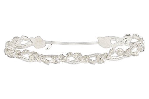Pink Pewter Authentic Black Label Elle Narrow Lace Beaded Headband, Stretch Band, Women Hair Jewelry, One Size Fits All- White