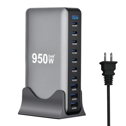 Chargeur USB C 950W GaN IV Pro multifonction avec 10 ports hub PD 140W pour MacBook et iPhone