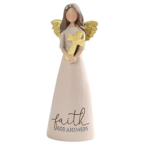 Blossom Bucket Faith God Answers Cross Soft Cream 6 Inch Resin Stone Collectible Angel Figurine #TOP11
