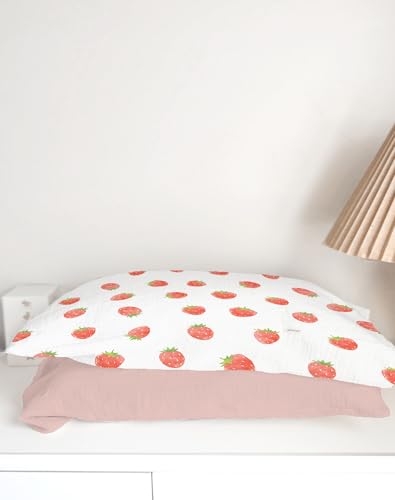 Image of Toddler Pillowcases for 13 inchx18 inch Pillow 2 Pack, Muslin Small Toddler Baby Kids Travel Pillow Covers for Boys Girls with Envelope Closure (Strawberry & Pale Pink, 13 x 18 Inch)