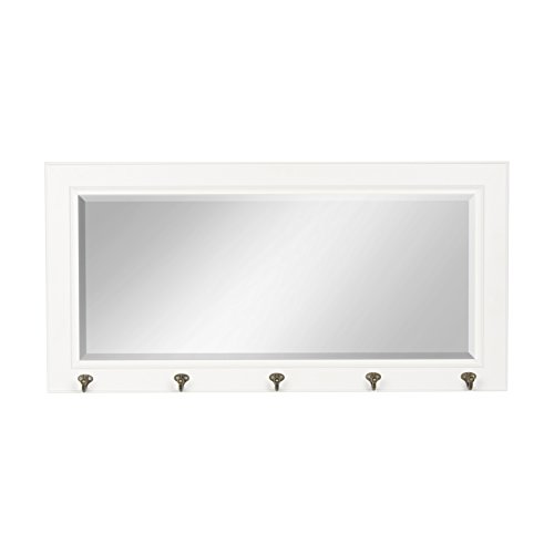 DesignOvation Kate and Laurel Pub Mirrors with 5 Metal Hooks, White