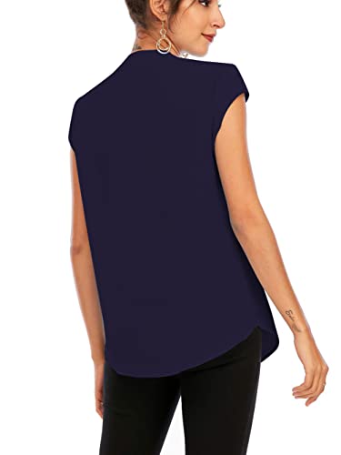 Famulily Womens Split V Neck Cap Sleeve Tops Frill Trim Elegant Work Office Blouse Shirts2