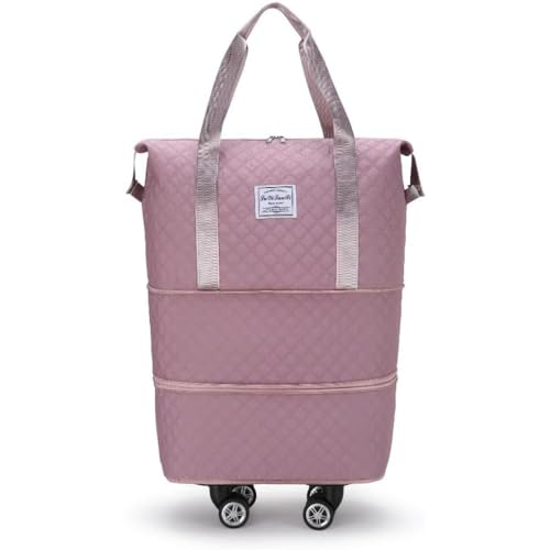 「FLYKING」ボストンバッグ 旅行バッグ レディース 大容量 ユニバーサルホイール、キャリーオンバッグ ジム 修学旅行 飛行機 デリバリーバッグ、軽量 3way 拡張可 キャスター付き 折り畳み (ピンク)