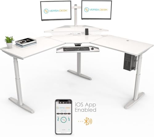 Image of VERSADESK 60 inch x 72 inch Electric L-Shaped Corner Standing Desk, Commercial Grade Height Adjustable Sit Stand Workstation, Ergonomic Computer Desk for Home Office, Black Frame, Black Surface