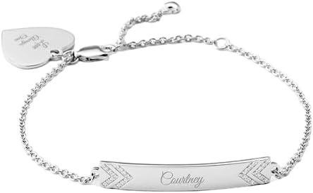 THINGS REMEMBERED Engraved Sterling Silver Herringbone Jeweled ID Bracelet (Free Customization)