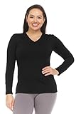 Thermajane Long Sleeve V Neck Thermal Shirts for Women Cold Weather, Womens Thermal Underwear Tops, Base Layer Women Thermal (Black, X-Large)