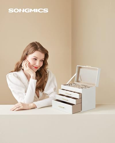 image for SONGMICS Jewelry Box Organizer with Glass Lid, 4-Layer Jewelry Storage